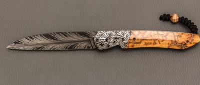 Couteau " Balrog L Slim " par Florian Keller - Mammouth et damas plume