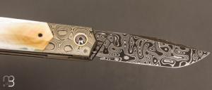   Couteau " Barlow " custom par Romain Lopez - Nacre et Damas de Florian Keller