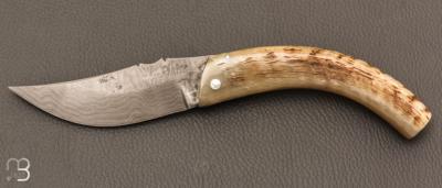 Couteau " Berger " pliant par José Viale - Lame Damas et corne de bélier