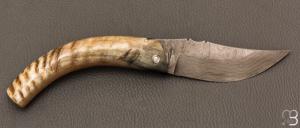 Couteau " Berger " pliant par José Viale - Lame Damas et corne de bélier
