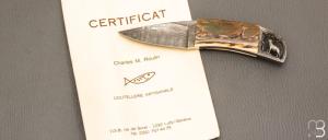 Couteau droit par Charles Roulin - Ivoire de mammouth et lame damas de Gérard Doursin