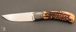   Couteau " Gros "  liner lock par Joël Grandjean - Bois de cerf et lame en RWL34