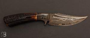 Couteau " Hummingbird "- Integral Damascus de Claudio Sobral CAS Knives - Stag et Damas