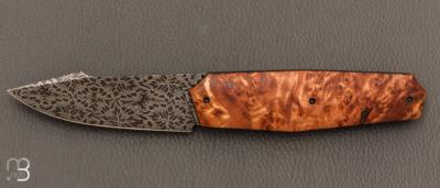   Couteau " Liner-Lock custom  " par Florian Dreyer FD-Knives - Saule stabilisé et lame damas