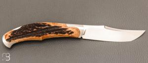 Couteau " Spicy Lock-back " pliant artisanal de Cyril Kalisz - Bois de cerf et RWL34