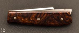 Couteau  "  Mastard " custom par Christophe Arbogast - Loupe de bois de fer d'Arizona et lame en RWL34