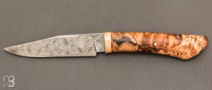   Couteau droit par Nicolas Mestrallet - Atelier du couteau de Vaunaveys - Lame forgée acier damas mosaïque et marronnier stabilisé