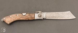   Couteau " Navaja Corsaire" par Jesus Granda - Loupe d'olivier et lame damas