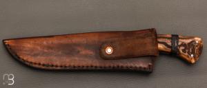    Couteau " Primitif " droit forgé par Pierre Henri Monnet - Bois de cerf et damas carbone