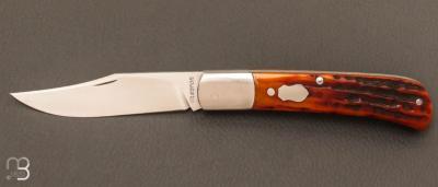   Couteau  "  Slipjoint" pliant fait main par Thierry Chevron - Amber stag et RWL-34