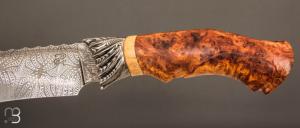  Couteau droit par Nicolas Mestrallet - Lame forgée acier damas et loupe d'amboine