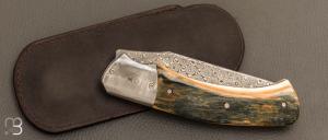   Couteau " pièce unique " par Joël Grandjean - Ivoire de mammouth et lame en damasteel