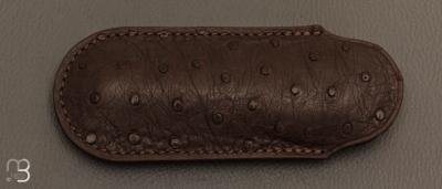   Etui cuir d'autruche / veau pour couteau pliant fait main par Chantal Trocmé