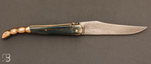   Couteau " Laguiole Queue de Scorpion " 13 cm par Rozelier Fabien - Ty Coutelier - Damas plume et ivoire de mammouth