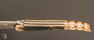   Couteau " Laguiole Queue de Scorpion " 13 cm par Rozelier Fabien - Ty Coutelier - Damas plume et ivoire de mammouth