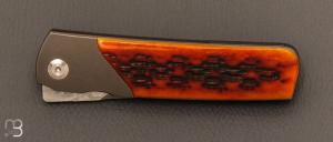  Couteau  "  Sanjo Bolster-Lock " custom os cerfé et acier 115w8 par Guy Poggetti