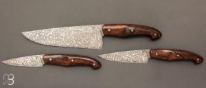    Set de 3 couteaux de cuisine custom de Pierre Thomas - Atelier Odae - Loupe de bois de fer et N690