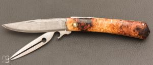 Couteau " 12A PERO " fait main par Denis Lagarde - Racine de chtaignier stabilise