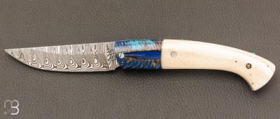    Couteau " 1515 collection Amérindien  " par Manu Laplace - Os de buffle et damas