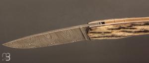   Couteau "1820 damas" - 200 ans Maison Berthier - Os de girafe et Damasteel