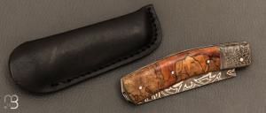   Couteau de collection modèle " Berger " de Jean Pierre Veysseyre - Damas et hêtre échauffé