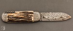   Couteau " Bouledogue 2 pièces " Damas de et bois de cerf Jean Pierre Veysseyre