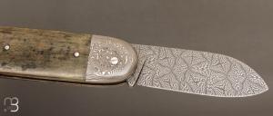  Couteau " Bouledogue " de Philippe Ricard - Ivoire de mammouth et damas mosaïque