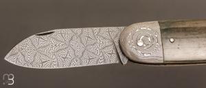  Couteau " Bouledogue " de Philippe Ricard - Ivoire de mammouth et damas mosaïque