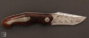   Couteau "  Front-flipper " custom par Romain Lopez - Bois de fer d'Arizona et lame damasteel "Gysing"