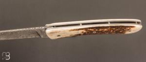   Couteau de poche modèle  " L08 " par Perceval - Damas et Bois de cerf