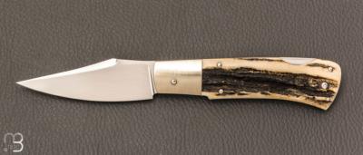  Couteau " Pompinette " pliant fait main par Bastien Toubhans - Atelier Beau Merle - Bois de cerf