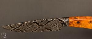   Couteau " Semi intégral " custom fixe de Israel Nascher  - Loupe de peuplier stabilisée et damas mosaïque