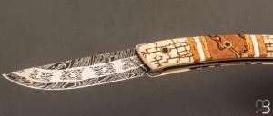  Couteau " le Thiers® " par Tim Bernard - Ivoire de mammouth / Morse et lame damas multi barreaux