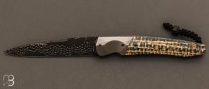 Couteau " Typhon " par Florian Keller - Micarta et lame Suminagashi "Stars"