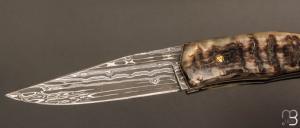   Couteau " custom " de Alain & Joris Chomilier - Corne de bélier et lame damas "Virus" de Vegas Forge