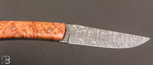 Couteau " custom " par Joël Grandjean - Loupe d'Amboine et Damasteel