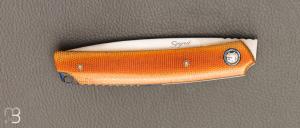 Couteau " custom " liner-lock de Stéphane Sagric - Micarta et lame en RWL-34