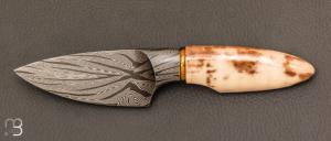   Couteau droit par Josh Scott - JSK USA - Ivoire de morse et damas