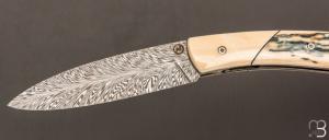  Couteau " le Névé " par Tim Bernard - Ivoire de mammouth et lame damas plume