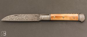    Couteau " Issoire 2 pièces " custom de Jérôme Bellon - Ivoire de mammouth et lame damas