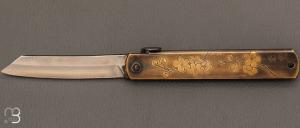 Couteau   Japonais Higonokami grav par Mali Irie n3 fleurs de prunier