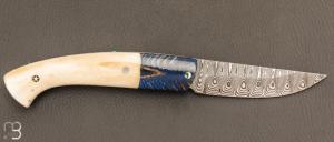 Couteau  " 1515 collection Amérindien  " par Manu Laplace - Os de buffle et damas