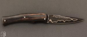 Couteau " Artense " par Alain Conesa - Acier & Cuir - Ebène et Suminagashi