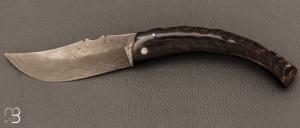 Couteau " Berger " pliant par Jos Viale - Lame Damas et corne de blier