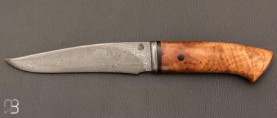  Couteau  "  Custom fixe  " par Jean Paul Sire - Lame forgée acier damas et olivier