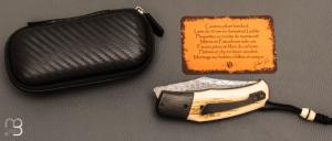   Couteau " Front-flipper custom " par Fabrice Delbart - Forge Celtique - Ivoire de mammouth et Damas