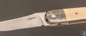 Couteau " Interprétation Laguiole " custom de Stéphane Sagric - Ivoire de Mammouth et RWL-34