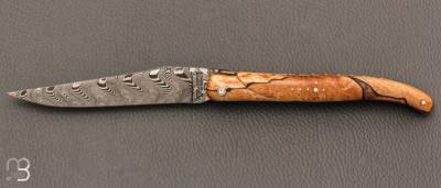 Couteau Laguiole en Aubrac "Perlé" 12 cm lame damas - manche bois d'Aubrac