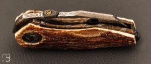 Couteau  "  Tank " Thor damascus et ivoire de mammouth par Messori Knives