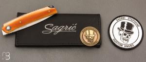 Couteau " custom " liner-lock de Stéphane Sagric - Micarta et lame en RWL-34